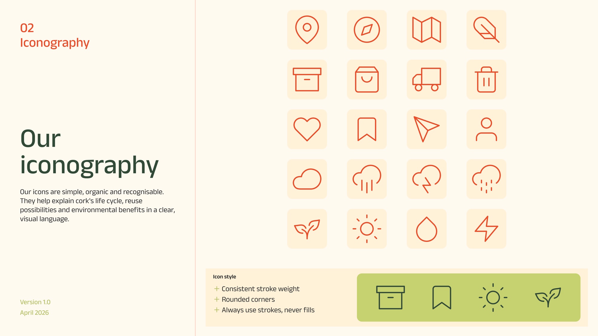 Iconography: simple stroke icons for cork's life cycle