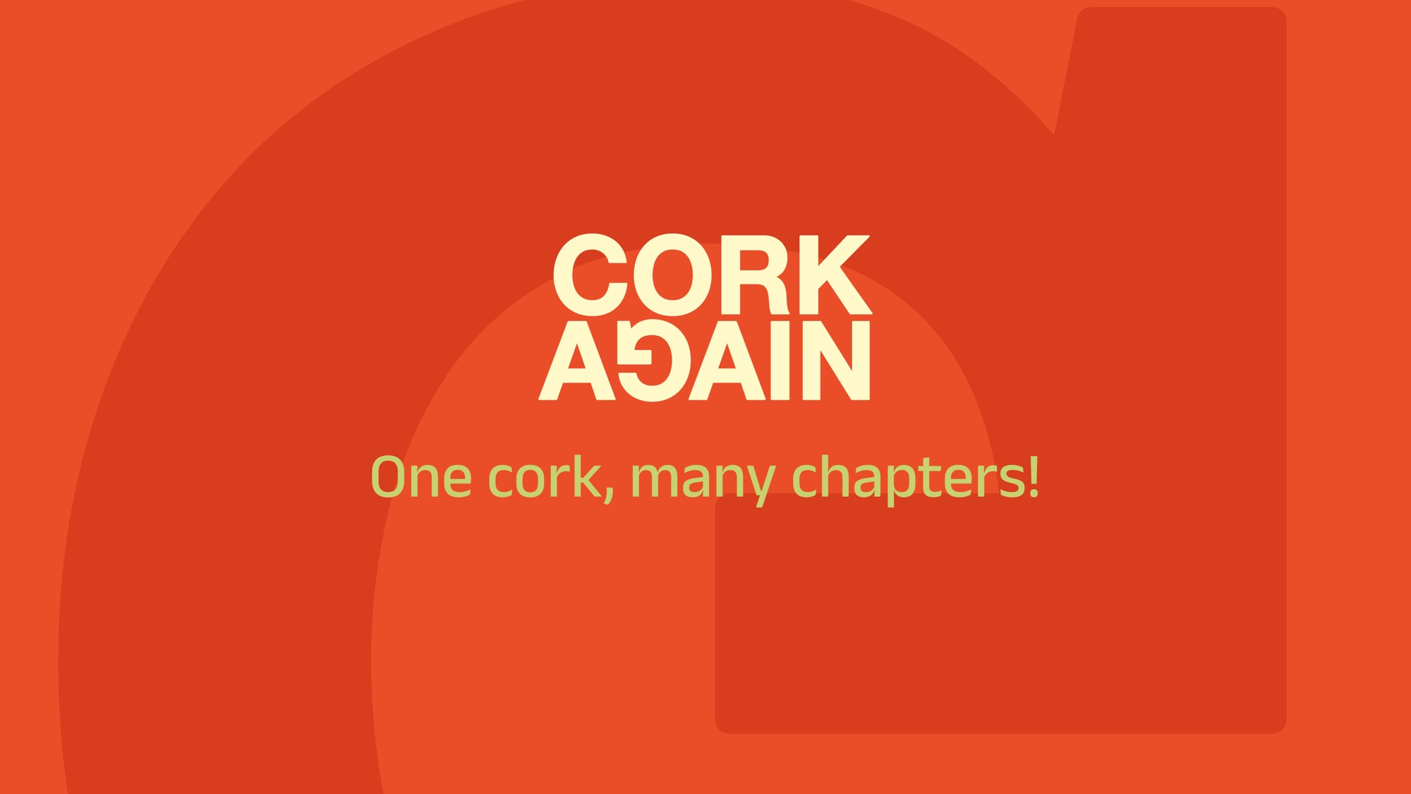 Closing frame: the wordmark on Cork Red, one cork, many chapters